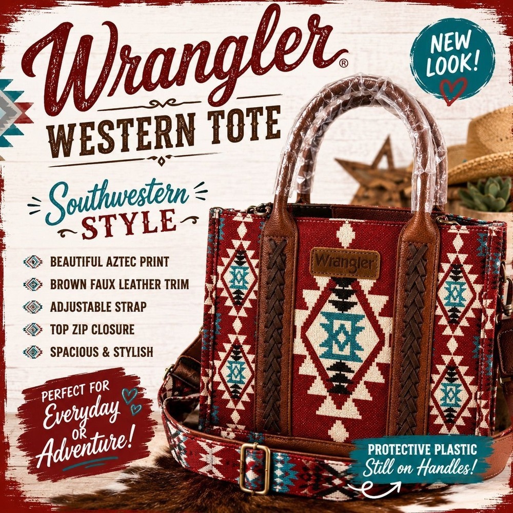 Wrangler Southwestern Aztec Western Tote Bag Red Turquoise Brown